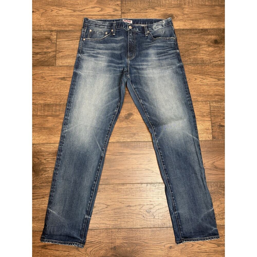 SMN USA Hunter Standard Slim Island Blue Distressed Blue Denim Jeans Men 36x32